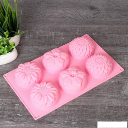 Форма для выпечки силиконовая  6 ячеек прямоугольная 28х16см h-3,5см Цветы 3,5см HL-111 732921