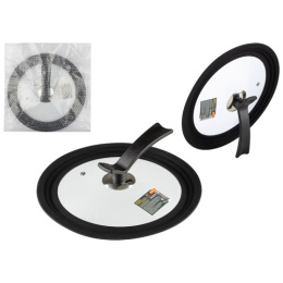 Крышка из термостойкого стекла с пароотводом универсальная d-24/26/28см, силиконовым ободком, с длинной бакелит. ручкой Mallony 007421