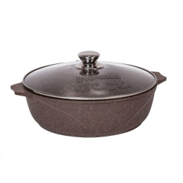Жаровня алюминиевая литая с антиприг. покрытием Гранит Brown 3л со стеклян. крышкой с металл. ручками Мечта 33806