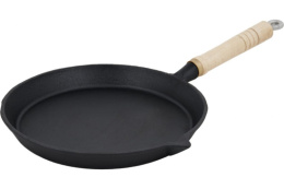 Сковорода чугунная 24см без крышки деревянная ручка со сливом Myron cook МС2246