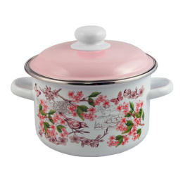 Кастрюля эмалированная Bird / Птички 4,0л цилиндрическая с металл. крышкой Appetite 6RD201M