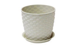 Кашпо пластиковое Ротанг с поддоном 1,0л d-13,5см h-12см белый ротанг Idea М3080