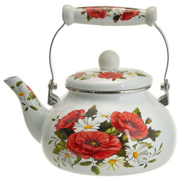 Чайник эмалированный 2,5л с подвижной металл.+ керам. ручкой с декором Маки Metalloni EM-1332