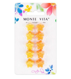 Крабы для волос Monte Vita набор 10шт. Soft touch, цветочки оранжевые/желтые, 1,5см 457027
