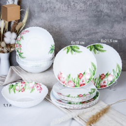 Набор столовый стеклокерамический 19 предметов Тюльпан, в инд/у White Lily GRAY-19/758578 (7259)/734698