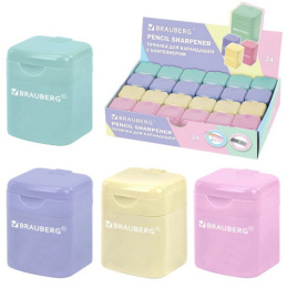Точилка пластик с контейнером Brauberg Кросс, серия Pastel, ассорти 273255