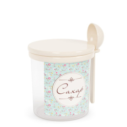 Банка для сыпучих пластиковая 0,70л круглая с ложкой Ассорти Сахар Альтернатива М1715