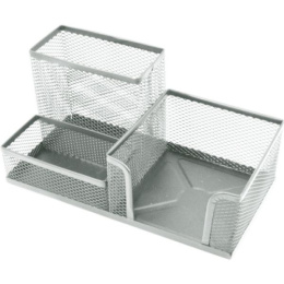 Стакан для пишущих принадлежностей Devente, 3 секции, сетчатый металлический, серый 4104014