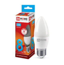 Лампа светодиодная  8Вт (эквивалент  75Вт) 230В E27 4000К белый (дневной) свет свеча In Home LED-C37-СВЕЧА-VC 0457