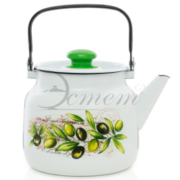 Чайник эмалированный 3,5л с подвижной металл. ручкой с декором Оливы Тосканы Эстет ЭТ-72110