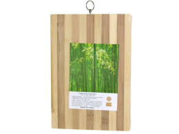 Доска разделочная деревянная бамбук 340х240х13мм с кольцом, полоска 62122