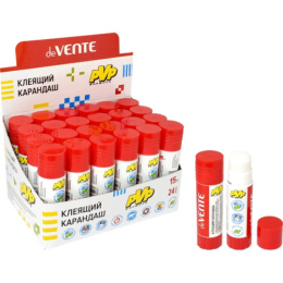 Клей-карандаш 15г Devente, PVP основа, быстросохнущий, в картонном дисплее 4042036