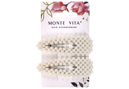 Заколки для волос Monte Vita набор  2шт. клик-клак, с жемчужинами, белые 457099