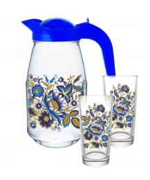 Набор стеклянный  3 предмета (кувшин + 2 стакана) Милори, в п/у Декостек 1607/2-Д