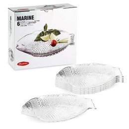 Набор тарелок стеклянных Marine (рыба) 6шт. 260х210мм, в п/у Pasabahce Бор 10257