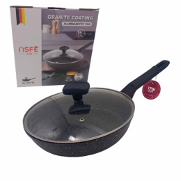 Сковорода алюминиевая литая с антиприг. мраморным покрытием Гранит d-24см со стеклян. крышкой с ручкой soft-touch Радужный Дом РД85639