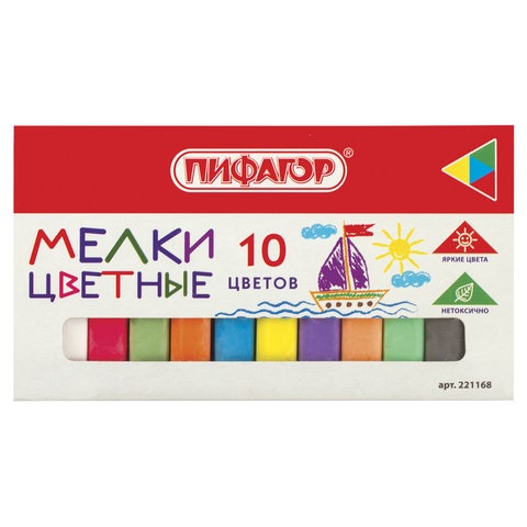 Мелки цветные 10 цветов Пифагор, квадратные 221168