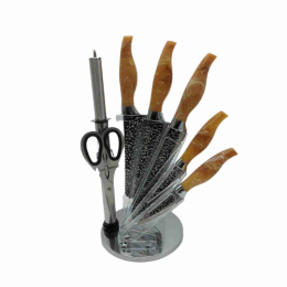 Набор ножей  8 предм. 5 ножей с пластиковыми ручками + ножницы + точилка + пластиковая подставка Радужный Дом РД56412