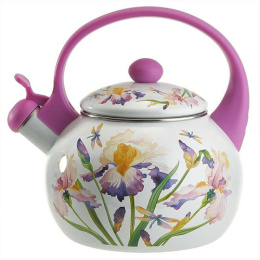 Чайник эмалированный со свистком 2,5л с пластик. ручкой с декором Ирисы Metalloni EM-1323