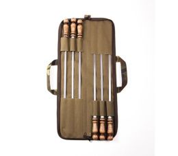 Шампуры из нержавеющей стали набор 6шт. 63см (лезвие 45см) прямые с деревянной ручкой Шар малый, в футляре 2 культуры 2К-287