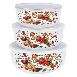 Емкости эмалированные набор 3шт. 0,7л, 1,1л, 1,4л пластик. крышки, с декором Ягодный микс Appetite BW01-BM