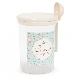 Банка для сыпучих пластиковая 1,0л круглая с ложкой Ассорти Сахар Альтернатива М1718