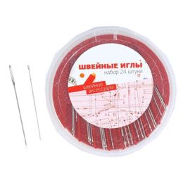 Набор швейных игл из нержав. стали 24шт. в круглом пластик. боксе 308-592