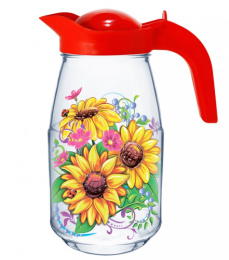 Кувшин стеклянный 1,5 л с крышкой Подсолнух Декостек 1607-Д