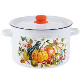 Кастрюля эмалированная  7,0л цилиндрическая с металл. крышкой с декором Осень Appetite 1с18с