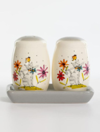 Набор для специй керамический (доломит) 2 предмета на подставке Серый кот, в п/у Elrington 208-07012