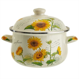 Кастрюля эмалированная Подсолнухи 2,8л грушевидная с металл. крышкой Metalloni EM-1510
