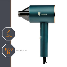 Фен 1800Вт, LE-1208, 2 скорости, 2 режима температуры, холодный воздух, зеленый Leonord 900291