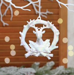 Елочное украшение подвесное Величественный олень 10см, жемчужный Серпантин 916-2098