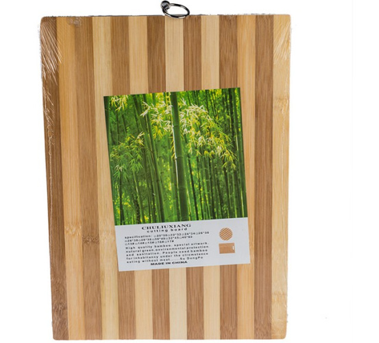 Доска разделочная деревянная бамбук 280х180х13мм с кольцом, полоска 62125