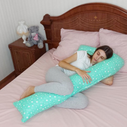 Подушка многофункциональная форма "L" 145х65см (бязь) Звезды зеленые 7957/4, в пакете ДомВелл 