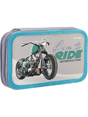 Пенал двухкамерный Бирюзовый мотоцикл, большой ПН-7055