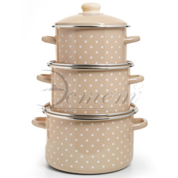 Эмаль набор посуды Эстет 3 предм. кастрюли цилиндрические с металл. крышками 2л, 3л, 4л Горошинки Эстет ЭТ-75046