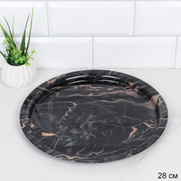 Поднос металлический круглый d-28см Черный мрамор DR-401/754452