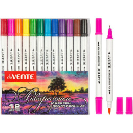 Маркеров набор 12 цветов акварельные, двусторонние, на водной основе, Devente 5044411