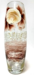 Ваза для цветов стеклянная бочонок h-26см Flora Краса бежевая, прозрачный/художка, в п/у Декор-Стиль Н 43966