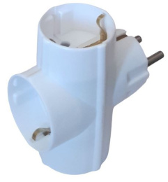 Тройник сетевой ТС-3-3з 16А с тремя заземляющими контактами универсальный, белый, в инд. упаковке Викей