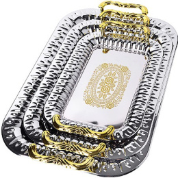 Подносы из нержавеющей стали набор 3шт. прямоугольные 38,5х26см, 32,5х22,5см, 25,5х18см с ручками, зеркальная полировка Mayer & Boch 40448