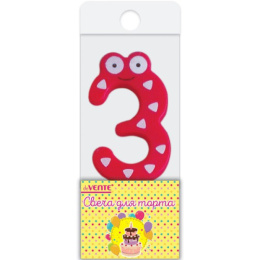 Свеча-цифра 3 Смешная, с золотистым рисунком deVente 9060734