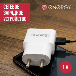 Зарядное устройство сетевое 1 USB разъем 1А, белый Energy ET-09/006294