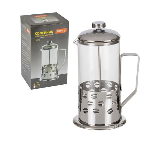 Френч-пресс 1л нержавеющая сталь+стекло Caffe Mallony 950081