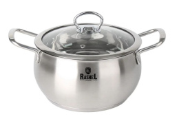 Кастрюля из нержавеющей стали  2,0л 160мм стеклянная крышка, Амалия Rashel R-20s