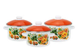 Эмаль набор посуды Магн 3 предм. кастрюли цилиндрические с металл. крышками 2л, 3л, 4л Тыквенный белый Эмаль Магнитогорск 2-3227/6