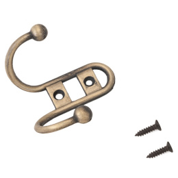 Крючок-вешалка Стандарт 208 B AB старая бронза, 2-х рожковый, европакет Стандарт 40122 