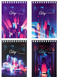 Блокнот А6  40 листов Неоновый мегаполис, ассорти, гребень Б40-6150