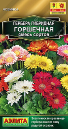 Гербера Горшечная, смесь сортов 10шт. цветной пакет Аэлита